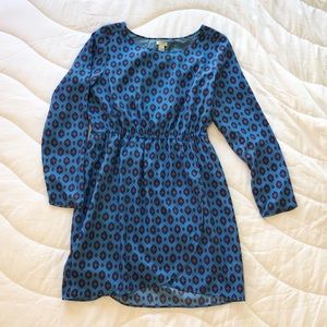 J. Crew Long Sleeve Blue Paisley Dress